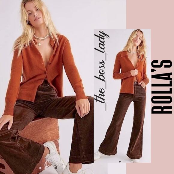 Free People x Rolla's corduroy pants flare cotton boho high rise casual cozy 30 - Picture 1 of 10